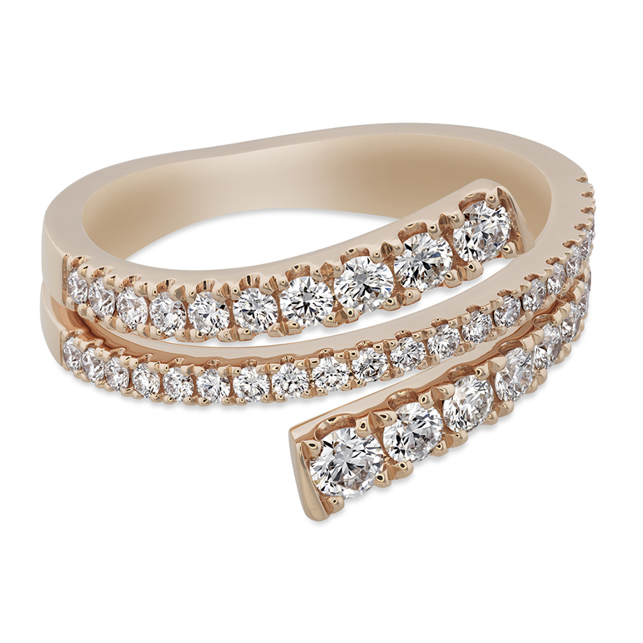 Retouched rose gold diamond ring on a clean white background