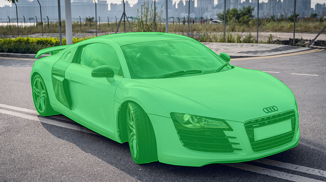 Polygon annotation mask over a sports car
