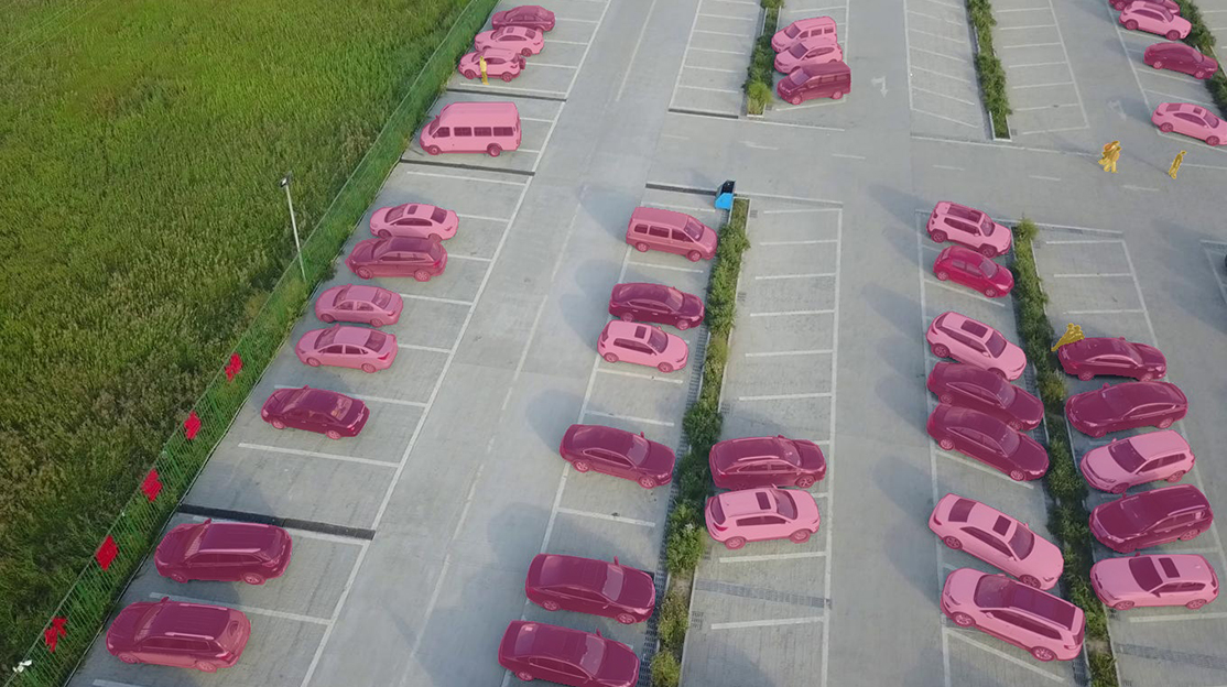 Semantic segmentation of parked cars in an aerial car park image